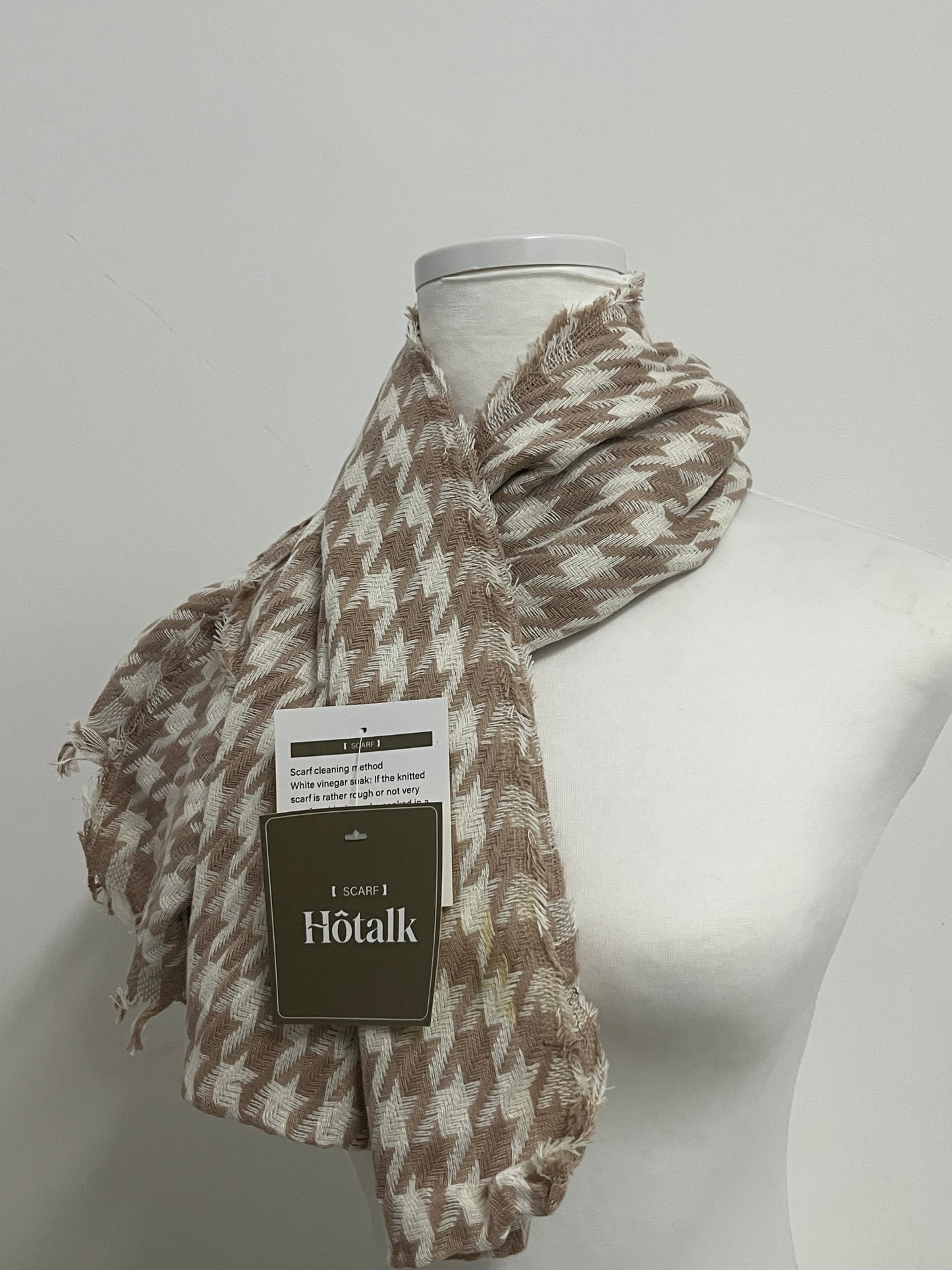 Hotalk Classic Brown and White Houndstooth Scarf | High - Quality Fabric, Oversized, Multiple Wearing Styles, Must - Have for Autumn and Winter Fashion and Warmth