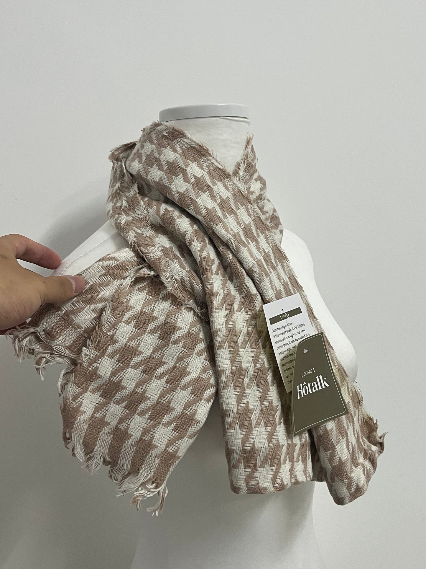 Hotalk Classic Brown and White Houndstooth Scarf | High - Quality Fabric, Oversized, Multiple Wearing Styles, Must - Have for Autumn and Winter Fashion and Warmth