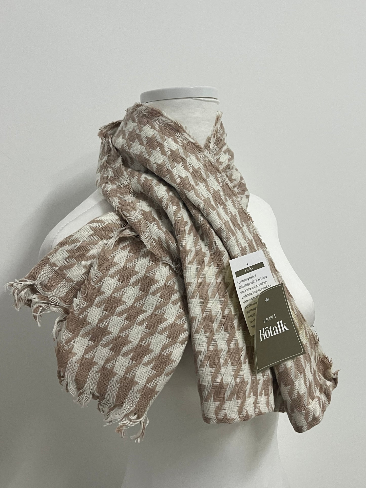 Hotalk Classic Brown and White Houndstooth Scarf | High - Quality Fabric, Oversized, Multiple Wearing Styles, Must - Have for Autumn and Winter Fashion and Warmth