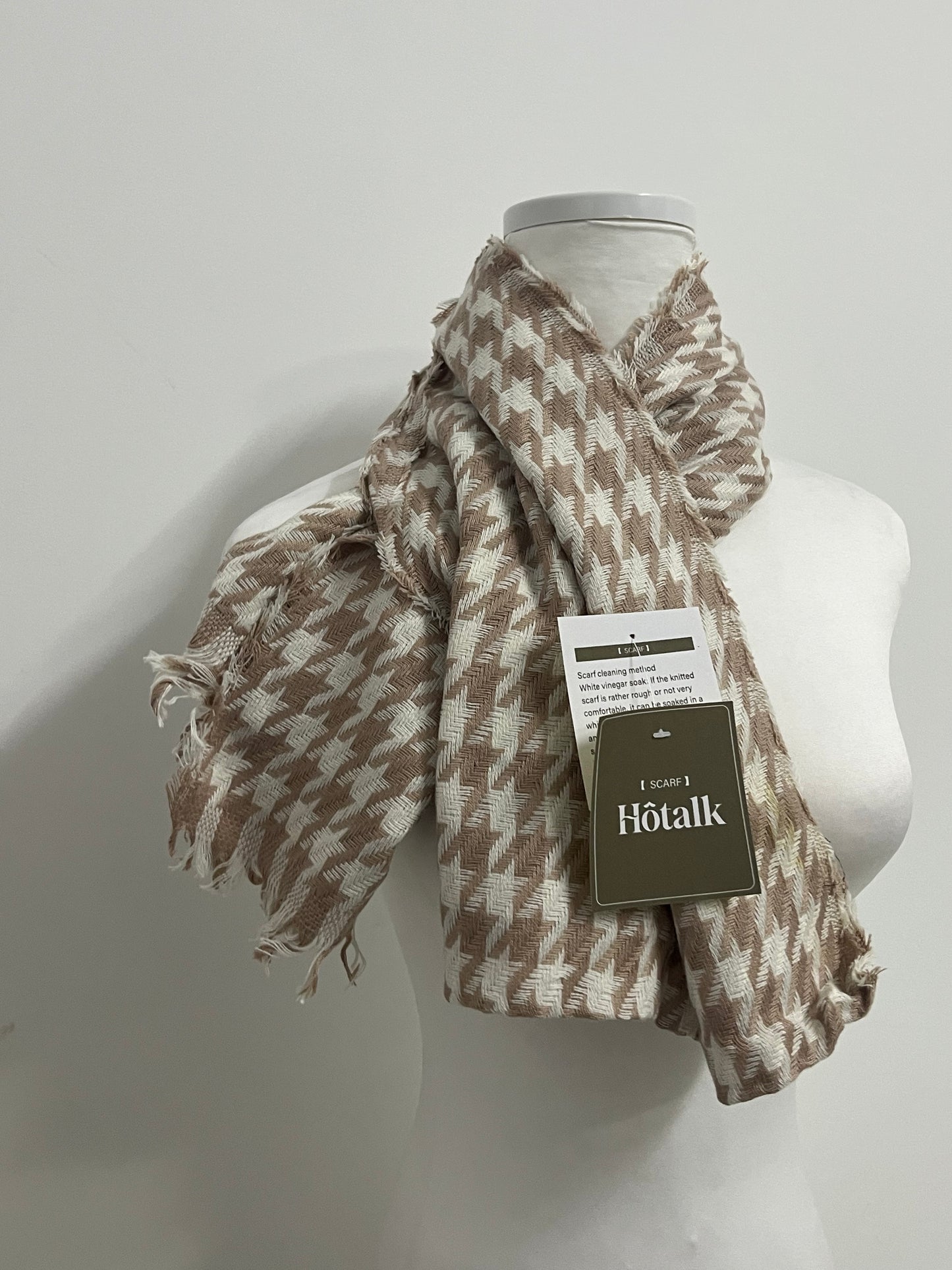 Hotalk Classic Brown and White Houndstooth Scarf | High - Quality Fabric, Oversized, Multiple Wearing Styles, Must - Have for Autumn and Winter Fashion and Warmth