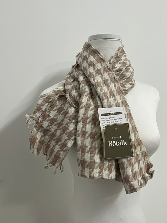 Hotalk Classic Brown and White Houndstooth Scarf | High - Quality Fabric, Oversized, Multiple Wearing Styles, Must - Have for Autumn and Winter Fashion and Warmth
