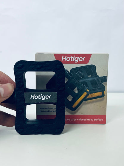 Hotiger Bicycle Pedals, Wear-Resistant Material with Double-Sided Anti-Skid Nails, Safety Reflective Strip & Widened Tread Surface, Universal for Mountain Bikes & Road Bikes