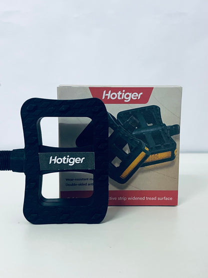 Hotiger Bicycle Pedals, Wear-Resistant Material with Double-Sided Anti-Skid Nails, Safety Reflective Strip & Widened Tread Surface, Universal for Mountain Bikes & Road Bikes