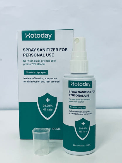 Hotoday Spray Sanitizer for Personal Use, 75% Alcohol, 99.99% Kill Rate, No-Wash Quick-Dry, 100ML