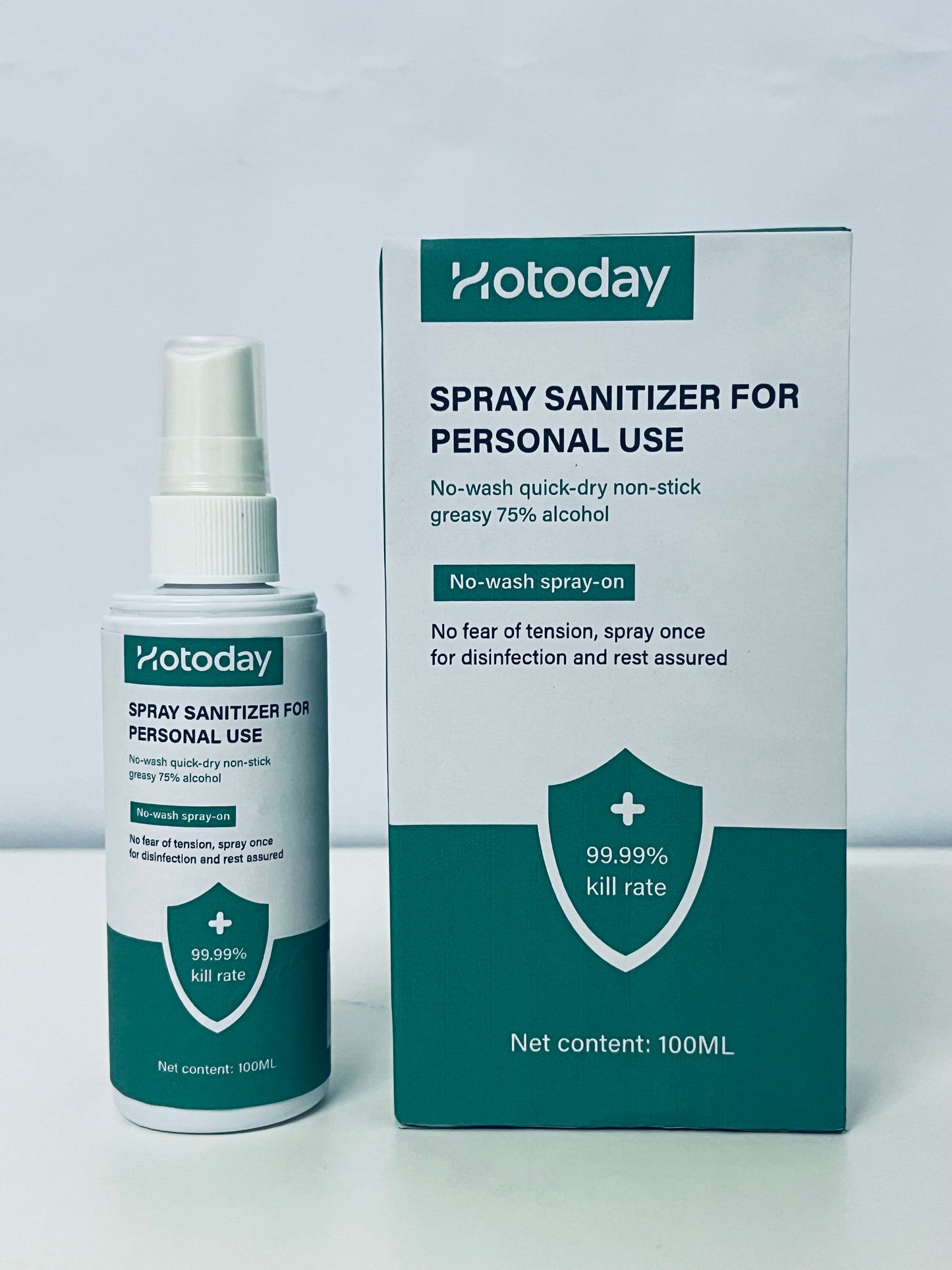 Hotoday Spray Sanitizer for Personal Use, 75% Alcohol, 99.99% Kill Rate, No-Wash Quick-Dry, 100ML