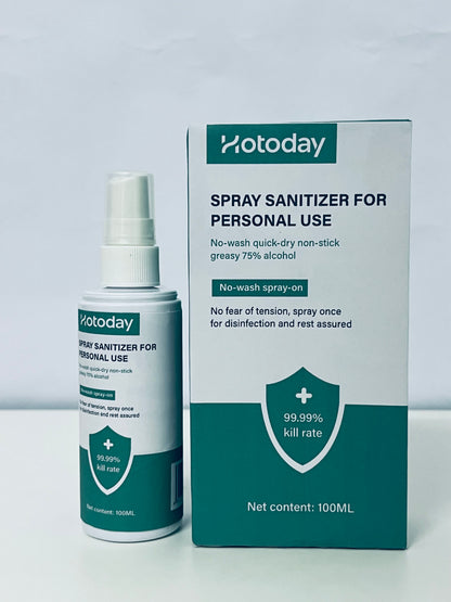 Hotoday Spray Sanitizer for Personal Use, 75% Alcohol, 99.99% Kill Rate, No-Wash Quick-Dry, 100ML