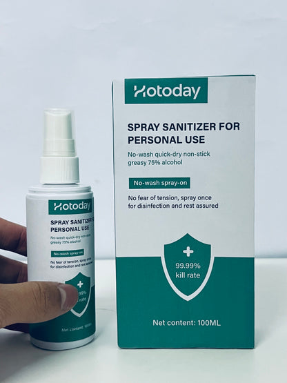 Hotoday Spray Sanitizer for Personal Use, 75% Alcohol, 99.99% Kill Rate, No-Wash Quick-Dry, 100ML