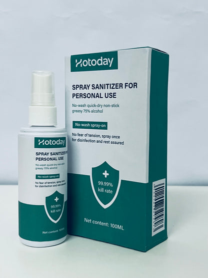 Hotoday Spray Sanitizer for Personal Use, 75% Alcohol, 99.99% Kill Rate, No-Wash Quick-Dry, 100ML