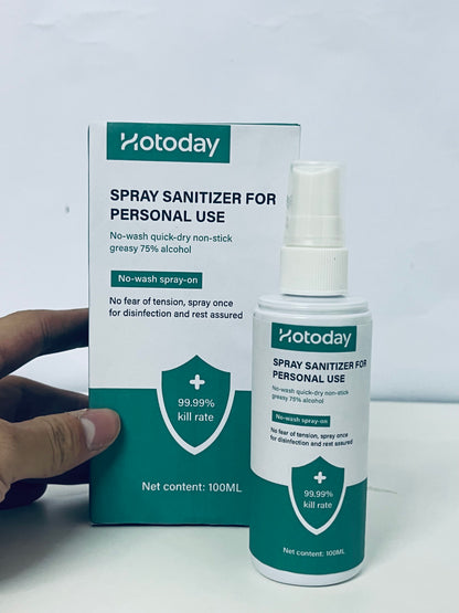 Hotoday Spray Sanitizer for Personal Use, 75% Alcohol, 99.99% Kill Rate, No-Wash Quick-Dry, 100ML