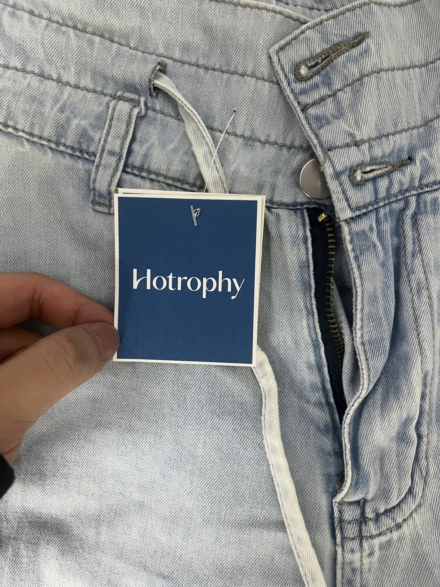 [Hotrophy Jeans]——High-Waisted Drawstring Wide-Leg Jeans - Light Blue Washed Drapey