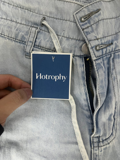 [Hotrophy Jeans]——High-Waisted Drawstring Wide-Leg Jeans - Light Blue Washed Drapey
