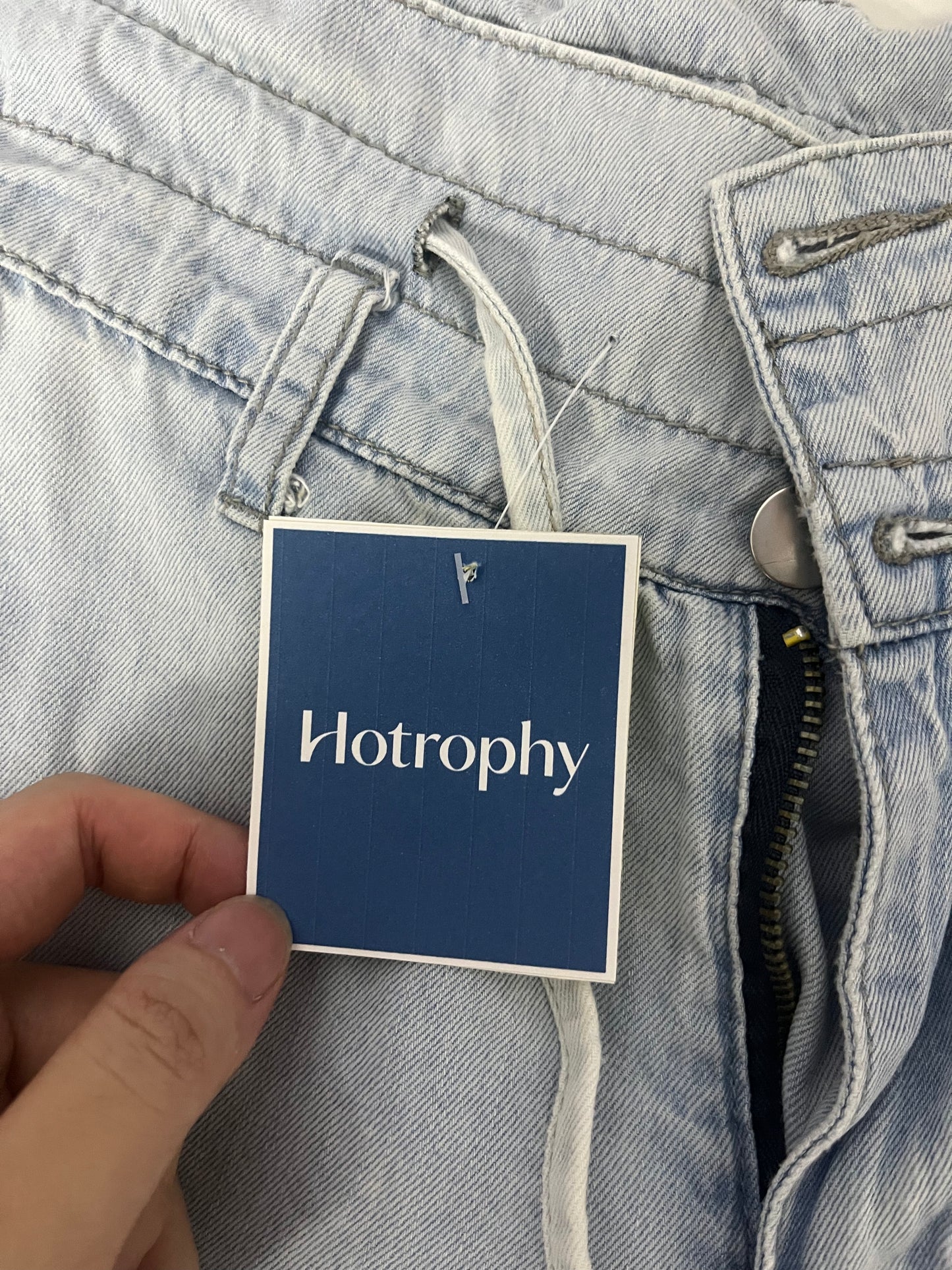[Hotrophy Jeans]——High-Waisted Drawstring Wide-Leg Jeans - Light Blue Washed Drapey