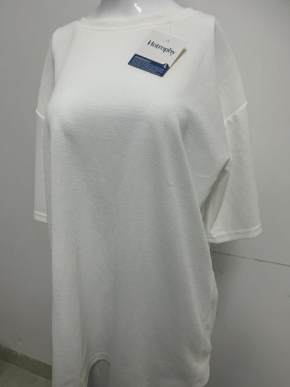 [Hotrophy T-shirts]-Textured Oversized T-Shirt - Minimalist Crew Neck