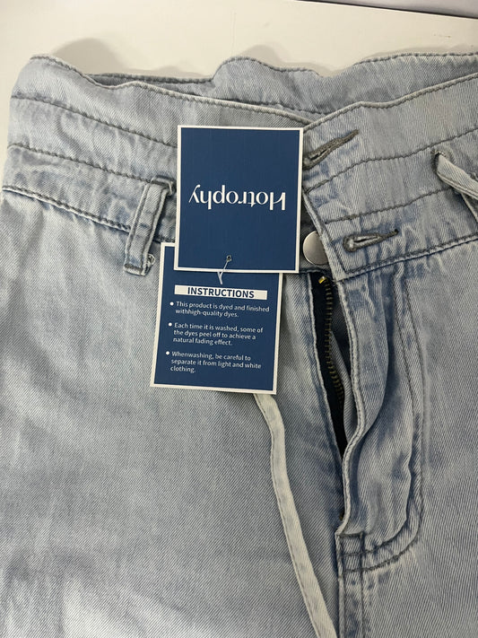 [Hotrophy Jeans]——High-Waisted Drawstring Wide-Leg Jeans - Light Blue Washed Drapey