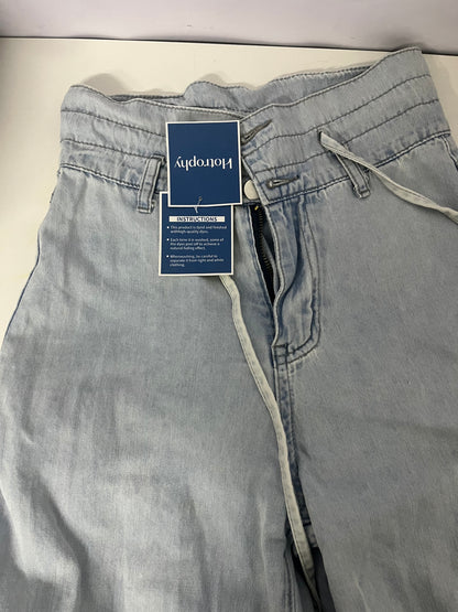 [Hotrophy Jeans]——High-Waisted Drawstring Wide-Leg Jeans - Light Blue Washed Drapey