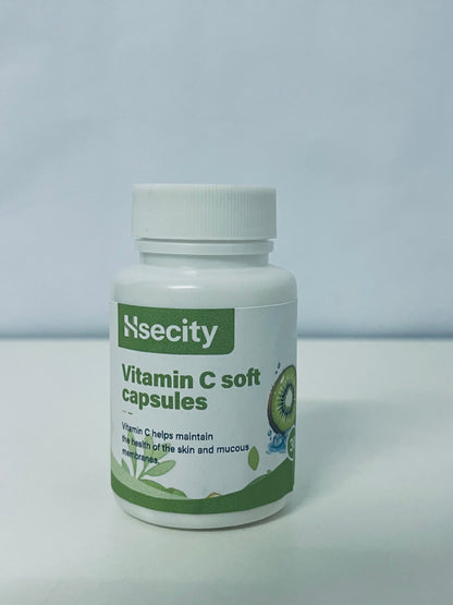Hsecity Vitamin C Soft Capsules - Daily Nutritional Supplement for Skin & Mucous Membrane Health, Easy-to-Swallow Capsules in Compact Portable Bottle
