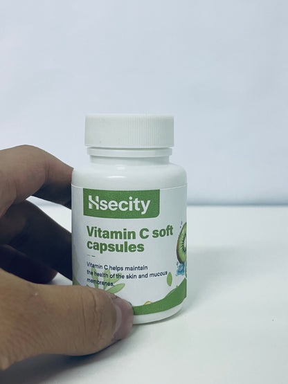 Hsecity Vitamin C Soft Capsules - Daily Nutritional Supplement for Skin & Mucous Membrane Health, Easy-to-Swallow Capsules in Compact Portable Bottle