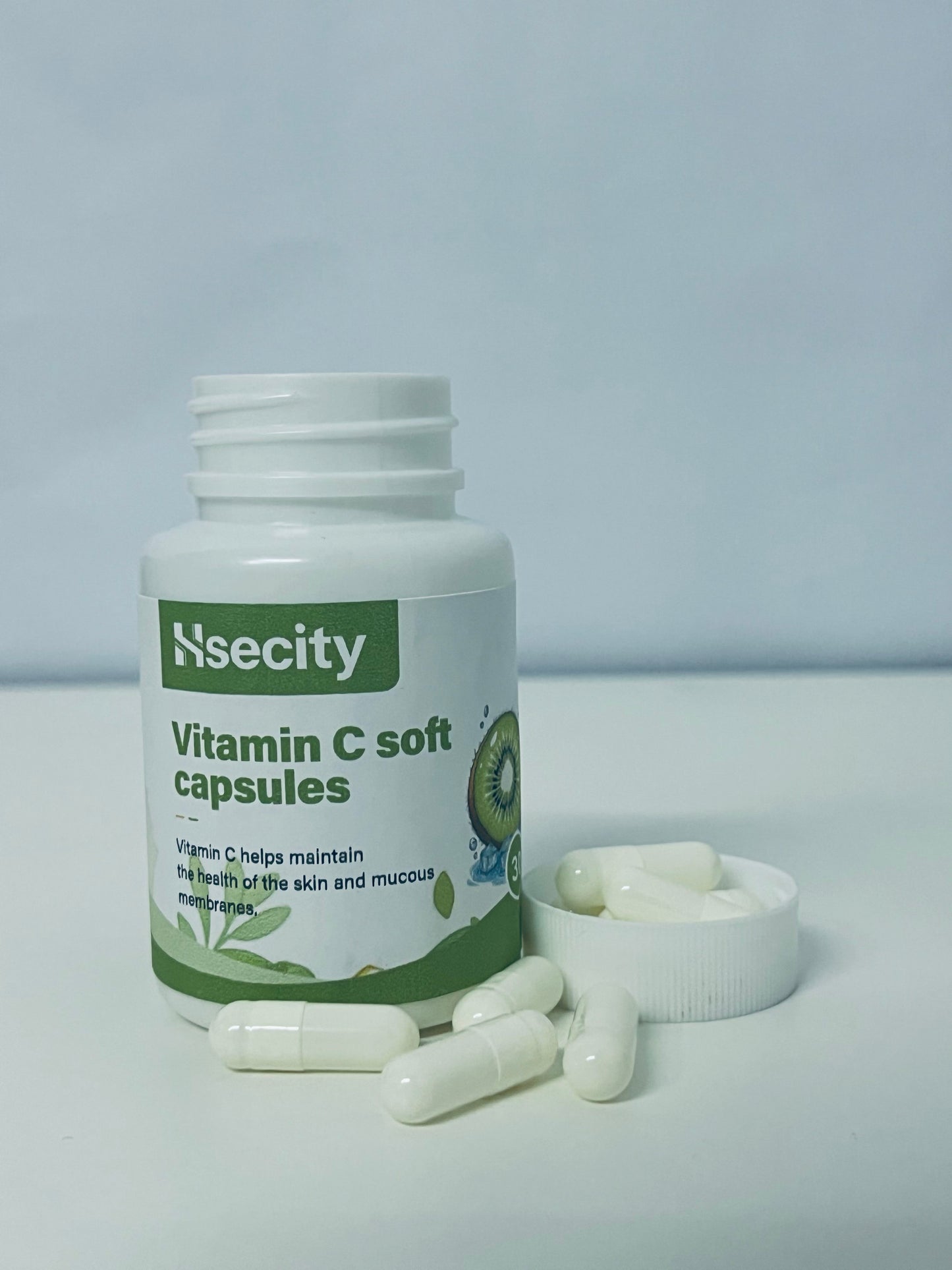 Hsecity Vitamin C Soft Capsules - Daily Nutritional Supplement for Skin & Mucous Membrane Health, Easy-to-Swallow Capsules in Compact Portable Bottle