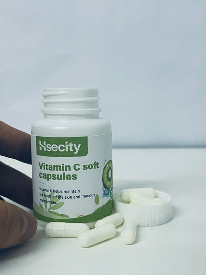 Hsecity Vitamin C Soft Capsules - Daily Nutritional Supplement for Skin & Mucous Membrane Health, Easy-to-Swallow Capsules in Compact Portable Bottle