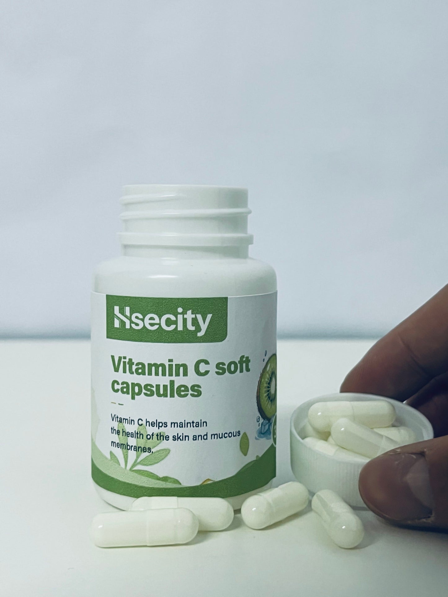 Hsecity Vitamin C Soft Capsules - Daily Nutritional Supplement for Skin & Mucous Membrane Health, Easy-to-Swallow Capsules in Compact Portable Bottle