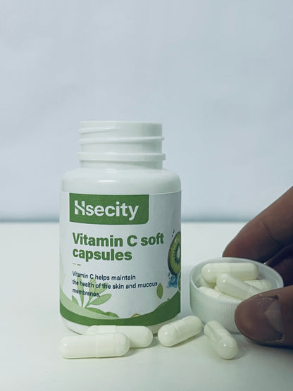 Hsecity Vitamin C Soft Capsules - Daily Nutritional Supplement for Skin & Mucous Membrane Health, Easy-to-Swallow Capsules in Compact Portable Bottle