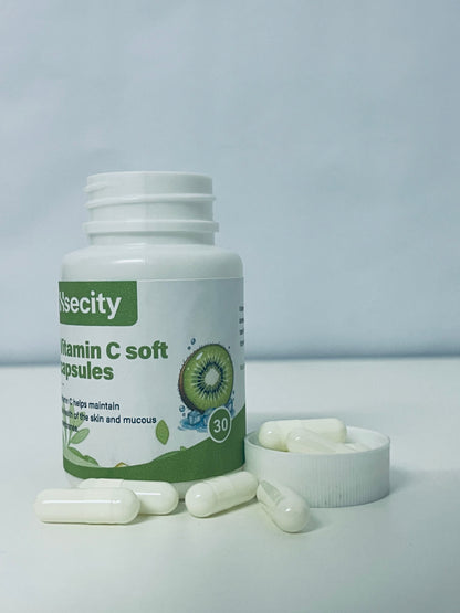 Hsecity Vitamin C Soft Capsules - Daily Nutritional Supplement for Skin & Mucous Membrane Health, Easy-to-Swallow Capsules in Compact Portable Bottle