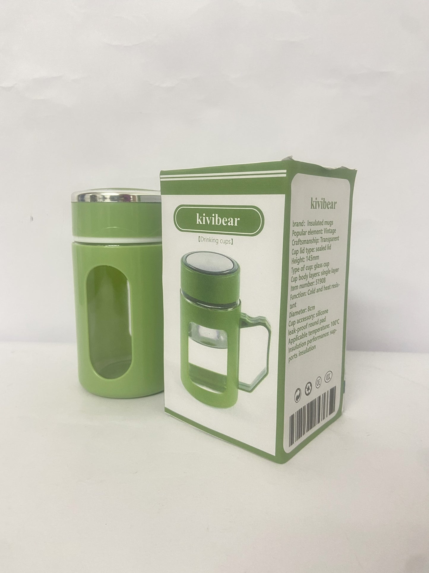 kivibear Drinking cups Coated Small Glass Water Bottle with leak-proof Lid,Lightweight and portable for walking travel sport(Light Green)