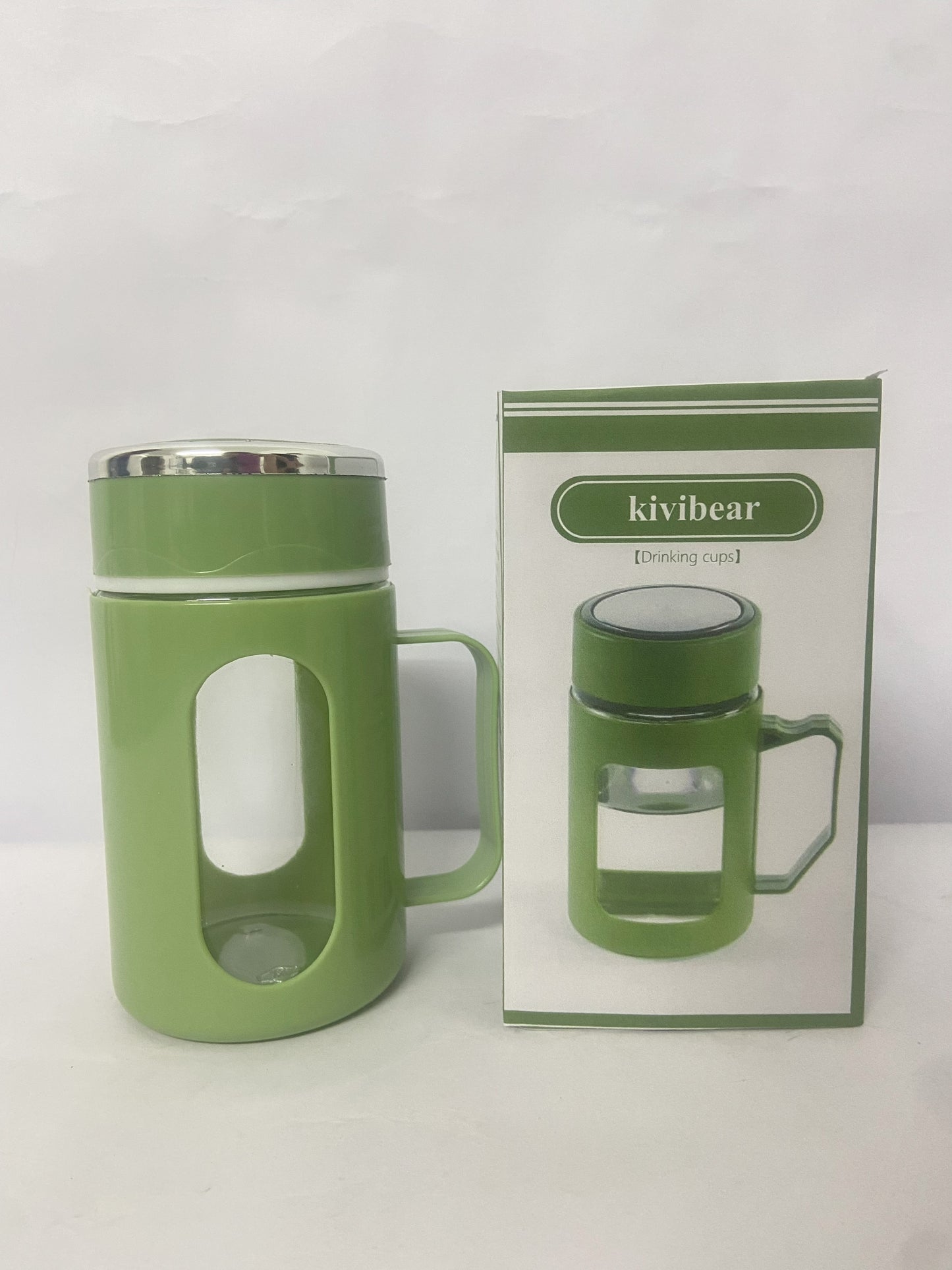 kivibear Drinking cups Coated Small Glass Water Bottle with leak-proof Lid,Lightweight and portable for walking travel sport(Light Green)