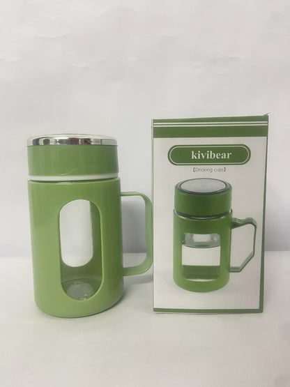 kivibear Drinking cups Coated Small Glass Water Bottle with leak-proof Lid,Lightweight and portable for walking travel sport(Light Green)