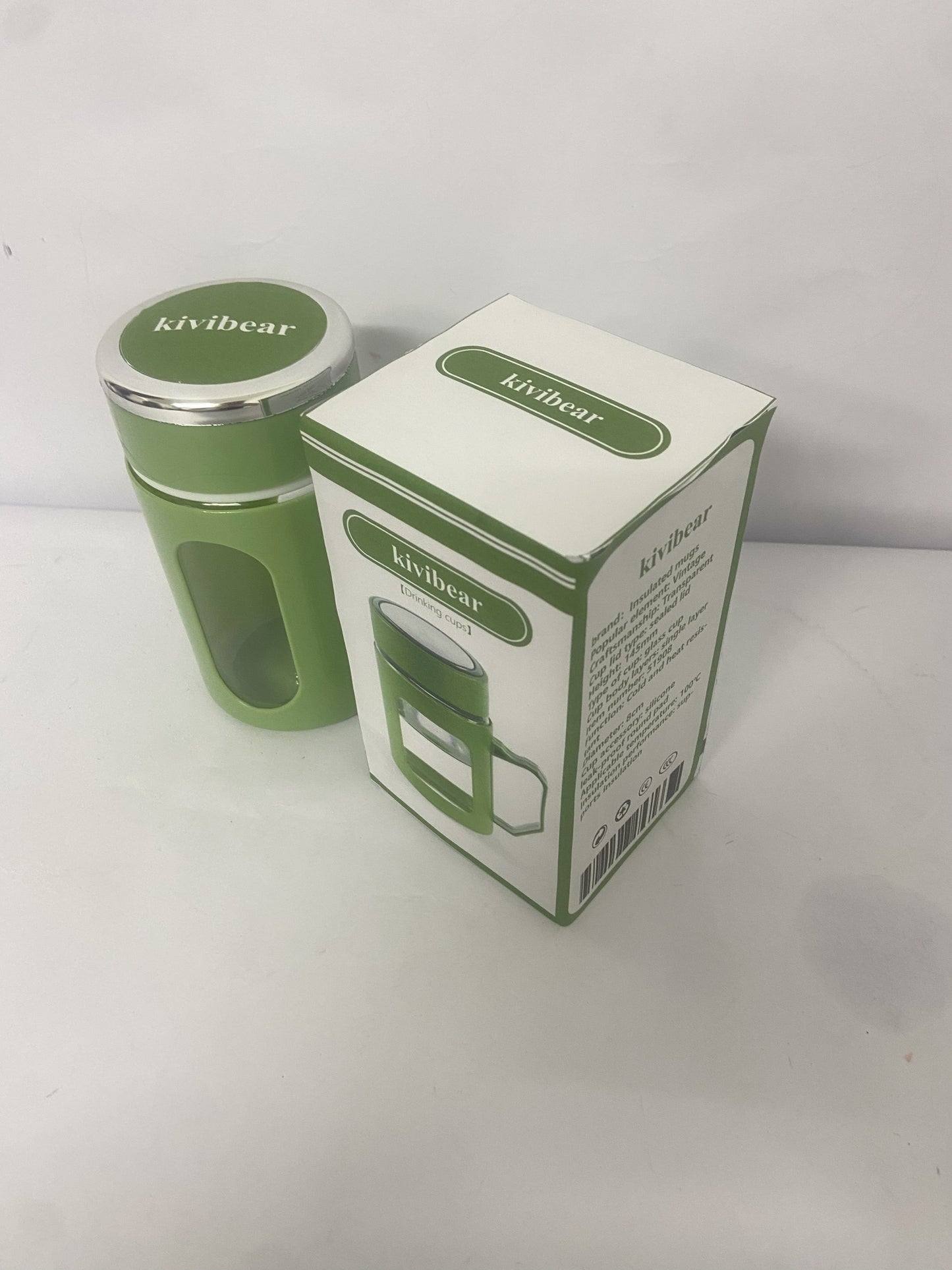 kivibear Drinking cups Coated Small Glass Water Bottle with leak-proof Lid,Lightweight and portable for walking travel sport(Light Green)