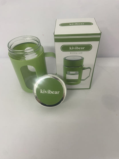 kivibear Drinking cups Coated Small Glass Water Bottle with leak-proof Lid,Lightweight and portable for walking travel sport(Light Green)