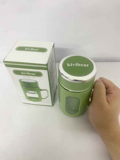kivibear Drinking cups Coated Small Glass Water Bottle with leak-proof Lid,Lightweight and portable for walking travel sport(Light Green)