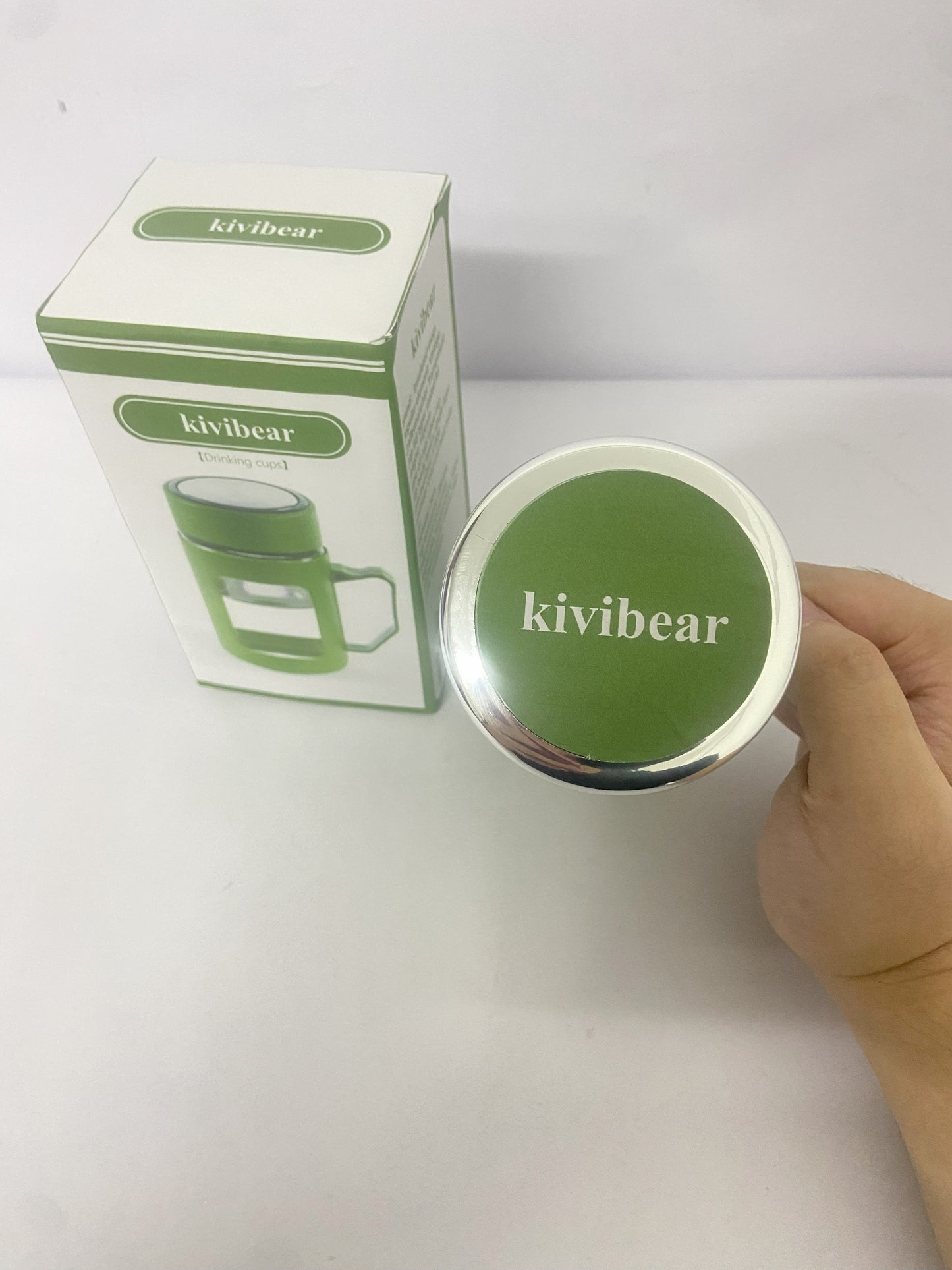 kivibear Drinking cups Coated Small Glass Water Bottle with leak-proof Lid,Lightweight and portable for walking travel sport(Light Green)