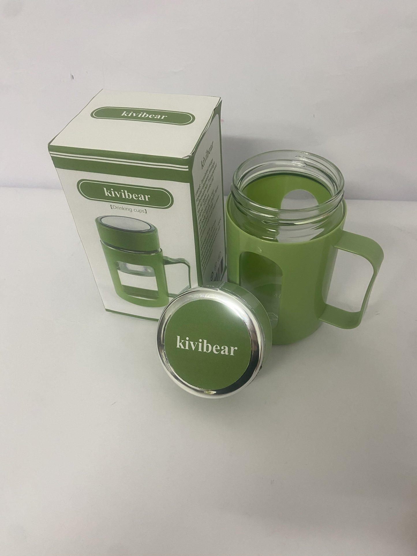 kivibear Drinking cups Coated Small Glass Water Bottle with leak-proof Lid,Lightweight and portable for walking travel sport(Light Green)