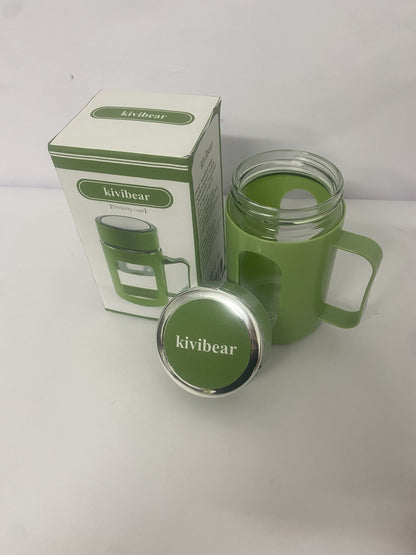kivibear Drinking cups Coated Small Glass Water Bottle with leak-proof Lid,Lightweight and portable for walking travel sport(Light Green)