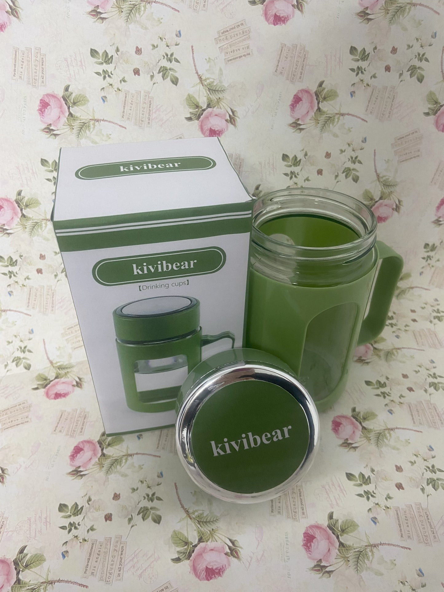 kivibear Drinking cups Coated Small Glass Water Bottle with leak-proof Lid,Lightweight and portable for walking travel sport(Light Green)