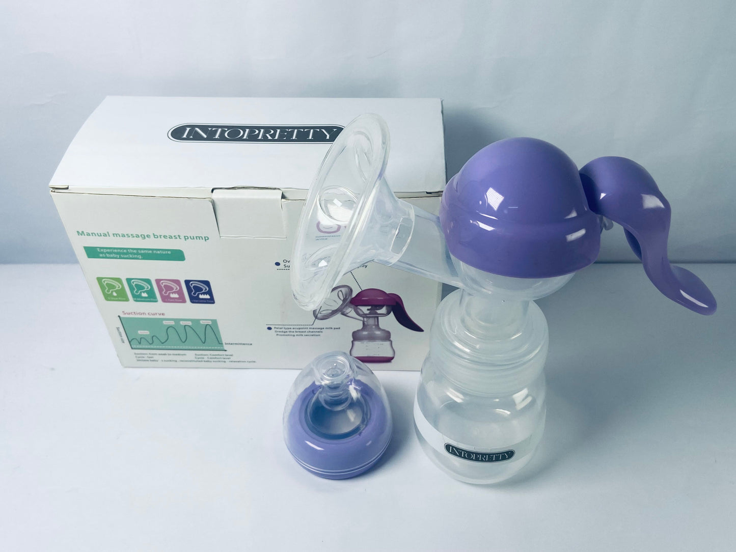 INTOPRETTY Manual Breast Pump, Hand Pump with Comfortable Flange, Includes 5oz Baby Bottle with Slow Flow Nipple, Breastfeeding Essentials
