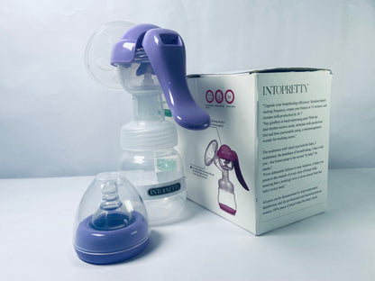 INTOPRETTY Manual Breast Pump, Hand Pump with Comfortable Flange, Includes 5oz Baby Bottle with Slow Flow Nipple, Breastfeeding Essentials