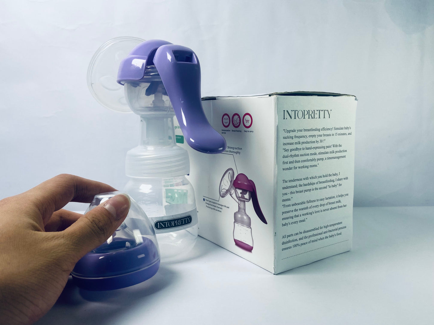 INTOPRETTY Manual Breast Pump, Hand Pump with Comfortable Flange, Includes 5oz Baby Bottle with Slow Flow Nipple, Breastfeeding Essentials