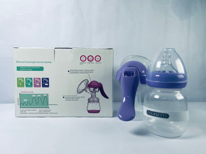 INTOPRETTY Manual Breast Pump, Hand Pump with Comfortable Flange, Includes 5oz Baby Bottle with Slow Flow Nipple, Breastfeeding Essentials