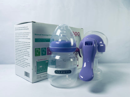 INTOPRETTY Manual Breast Pump, Hand Pump with Comfortable Flange, Includes 5oz Baby Bottle with Slow Flow Nipple, Breastfeeding Essentials
