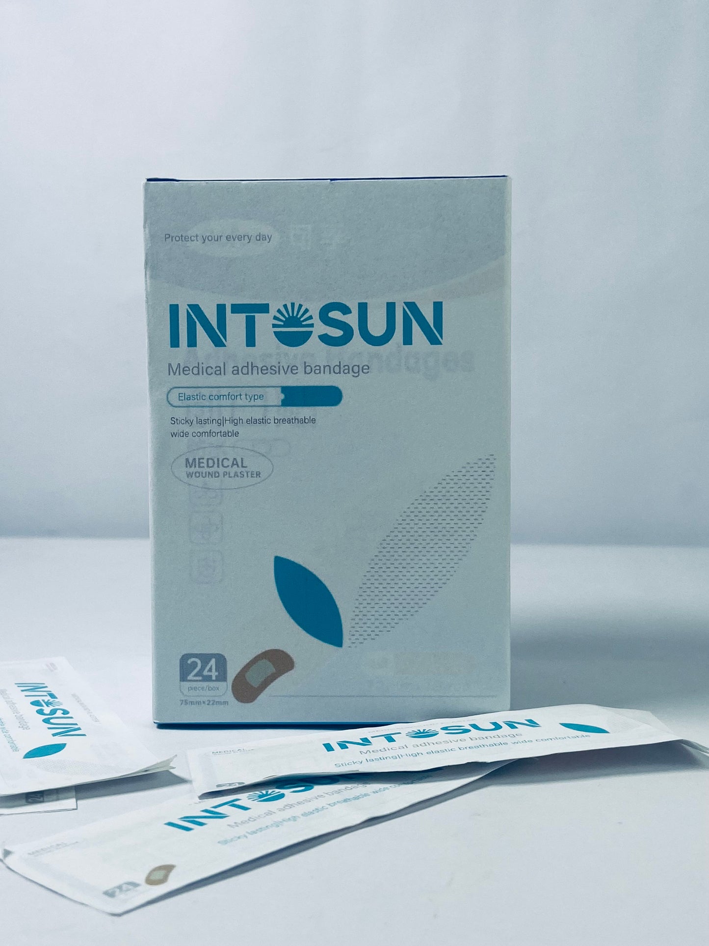 INTOSUN Brand Sterile Flexible Fabric Adhesive Bandages, Comfortable Flexible Protection & Wound Care for Minor Cuts & Scrapes, Pad Designed to Cushion Painful Wounds, One Size, 24 ct