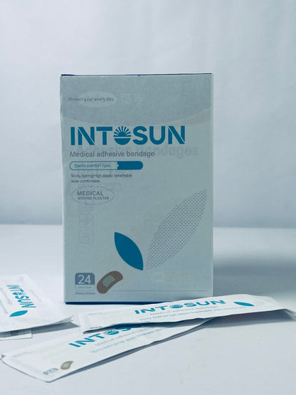 INTOSUN Brand Sterile Flexible Fabric Adhesive Bandages, Comfortable Flexible Protection & Wound Care for Minor Cuts & Scrapes, Pad Designed to Cushion Painful Wounds, One Size, 24 ct