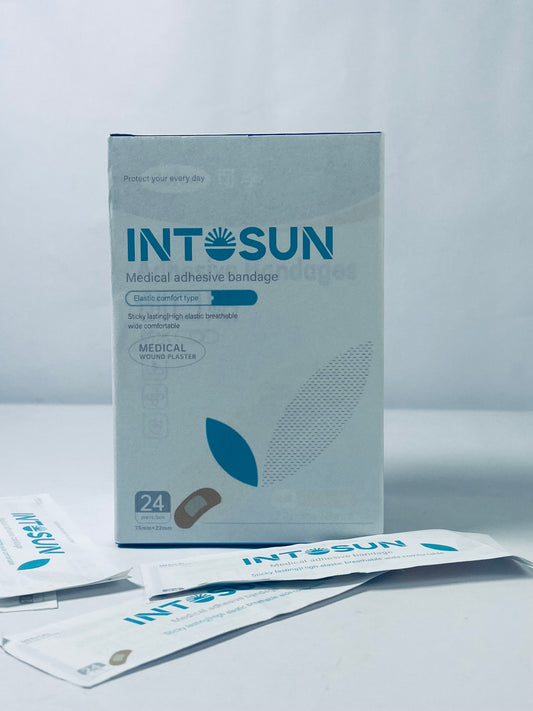 INTOSUN Brand Sterile Flexible Fabric Adhesive Bandages, Comfortable Flexible Protection & Wound Care for Minor Cuts & Scrapes, Pad Designed to Cushion Painful Wounds, One Size, 24 ct