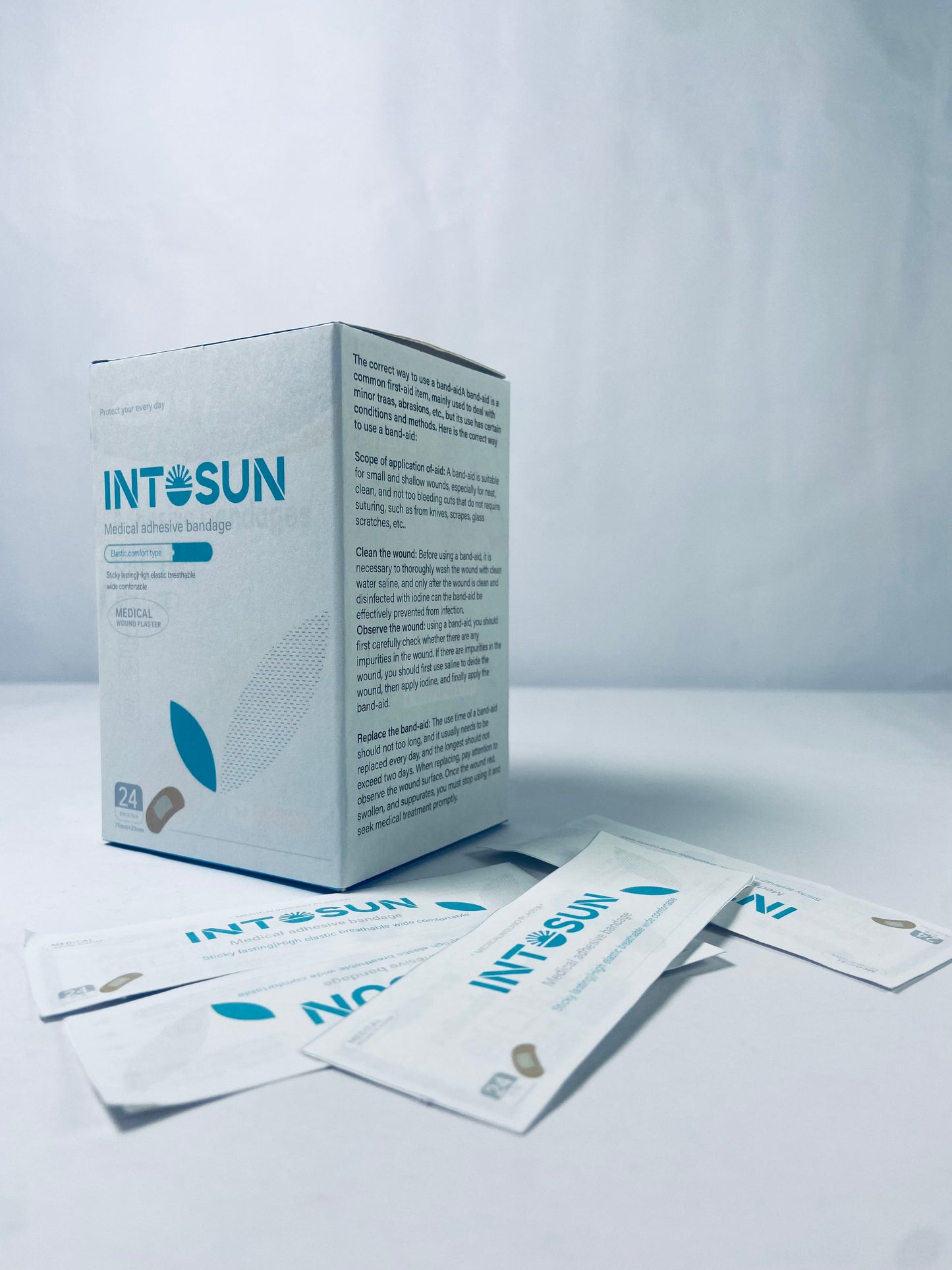 INTOSUN Brand Sterile Flexible Fabric Adhesive Bandages, Comfortable Flexible Protection & Wound Care for Minor Cuts & Scrapes, Pad Designed to Cushion Painful Wounds, One Size, 24 ct