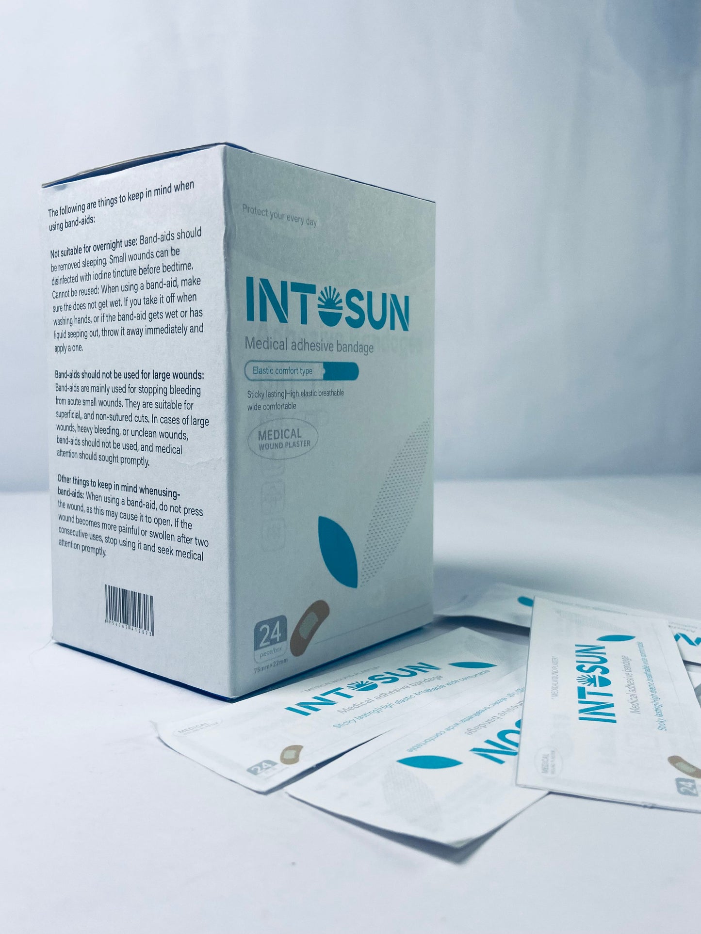 INTOSUN Brand Sterile Flexible Fabric Adhesive Bandages, Comfortable Flexible Protection & Wound Care for Minor Cuts & Scrapes, Pad Designed to Cushion Painful Wounds, One Size, 24 ct