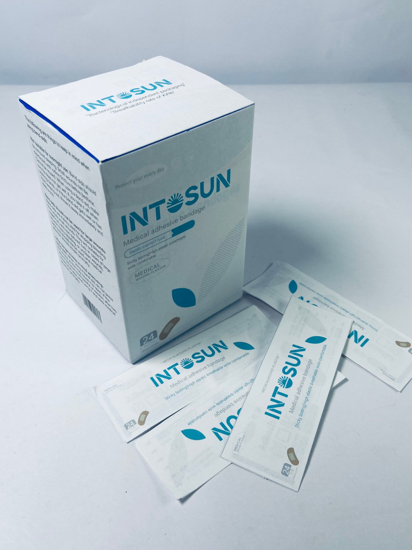 INTOSUN Brand Sterile Flexible Fabric Adhesive Bandages, Comfortable Flexible Protection & Wound Care for Minor Cuts & Scrapes, Pad Designed to Cushion Painful Wounds, One Size, 24 ct