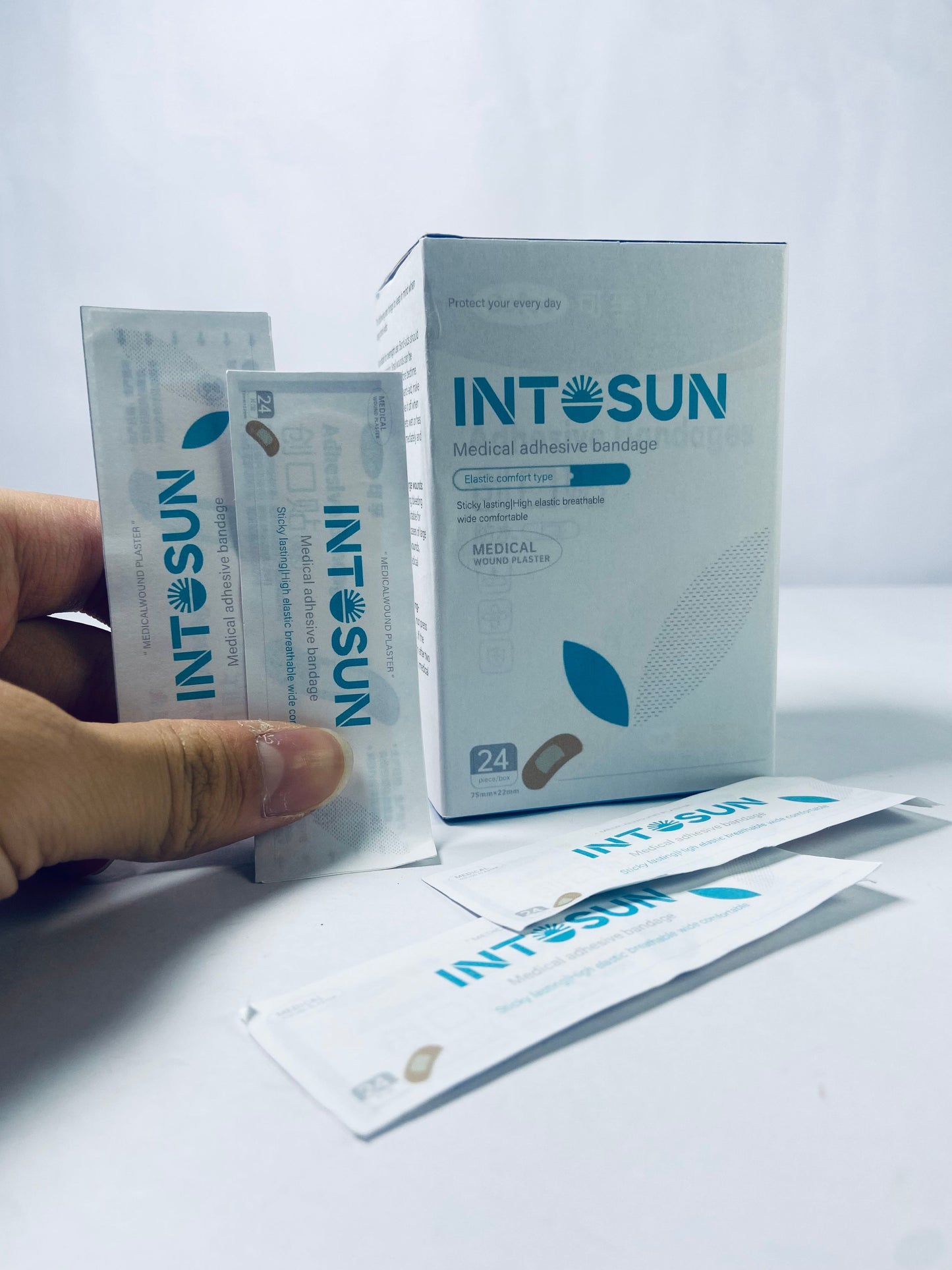 INTOSUN Brand Sterile Flexible Fabric Adhesive Bandages, Comfortable Flexible Protection & Wound Care for Minor Cuts & Scrapes, Pad Designed to Cushion Painful Wounds, One Size, 24 ct