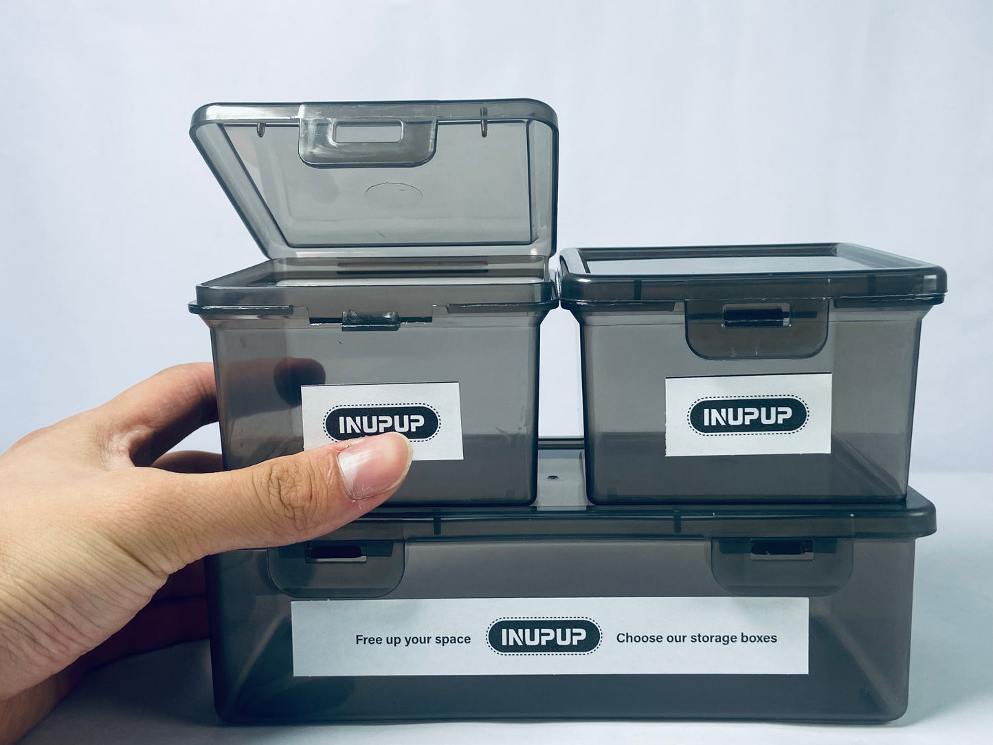 INUPUP Grey Clear Durable Stackable Nestable Organizin,3 Pack