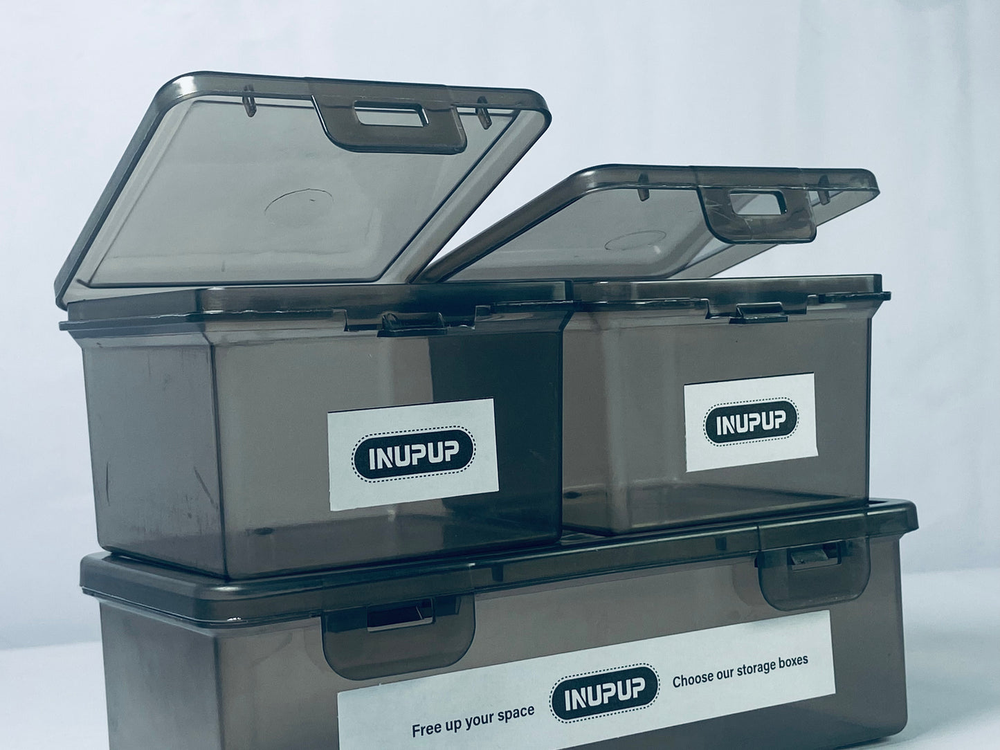 INUPUP Grey Clear Durable Stackable Nestable Organizin,3 Pack
